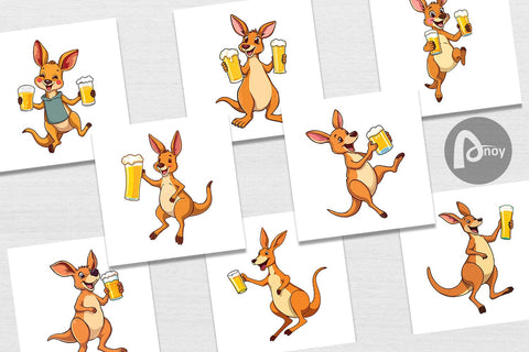Digital Paper Kangaroo Beer Day Digital Pattern artnoy 
