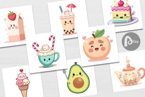 Digital Paper Kawaii Food Sips Digital Pattern artnoy 