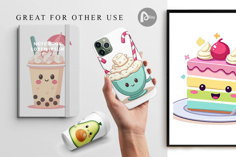 Digital Paper Kawaii Food Sips Digital Pattern artnoy 