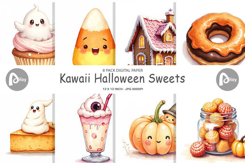 Digital Paper Kawaii Halloween Sweets Digital Pattern artnoy 