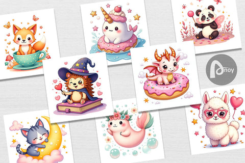 Digital Paper Kawaii Magic Critters Digital Pattern artnoy 