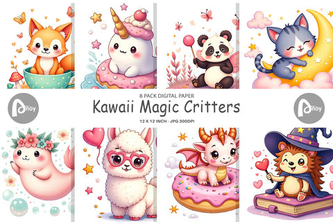 Digital Paper Kawaii Magic Critters Digital Pattern artnoy 