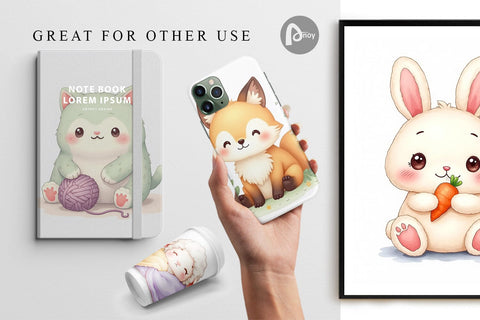 Digital Paper Kawaii Plush Dolls Digital Pattern artnoy 