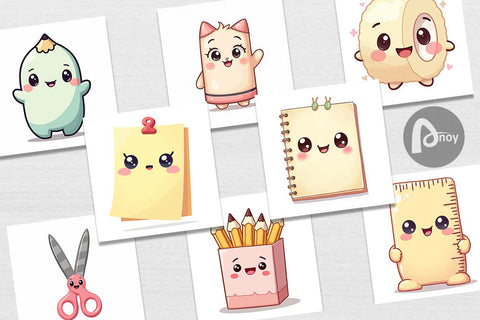 Digital Paper Kawaii Stationery Digital Pattern artnoy 