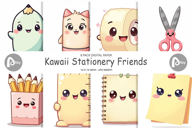 Digital Paper Kawaii Stationery Digital Pattern artnoy 