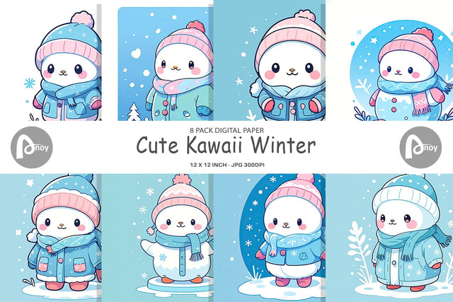 Digital Paper Kawaii Winter Digital Pattern artnoy 