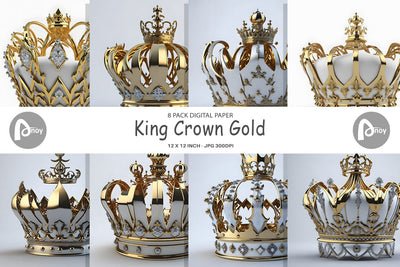 Digital Paper King Crown Gold Digital Pattern artnoy 