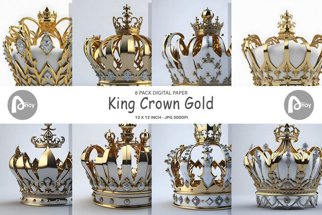 Digital Paper King Crown Gold Digital Pattern artnoy 