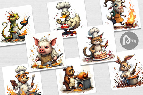 Digital Paper Kitchen Chaos Critter Digital Pattern artnoy 