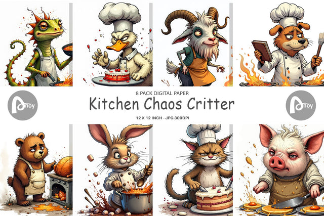 Digital Paper Kitchen Chaos Critter Digital Pattern artnoy 