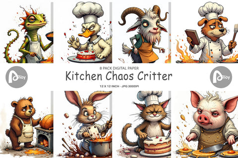 Digital Paper Kitchen Chaos Critter Digital Pattern artnoy 