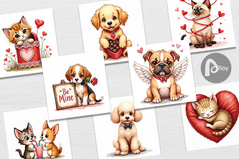 Digital Paper Kitsch Valentine's Pets Retro Puppy & Kitten Digital Pattern artnoy 