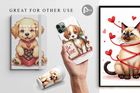 Digital Paper Kitsch Valentine's Pets Retro Puppy & Kitten Digital Pattern artnoy 