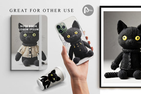 Digital Paper Knitted Black Cat Digital Pattern artnoy 