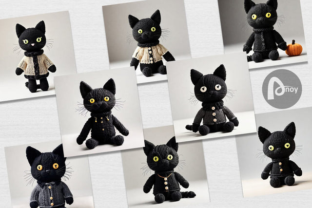 Digital Paper Knitted Black Cat Digital Pattern artnoy 