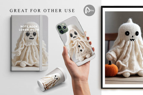 Digital Paper Knitted Ghost Halloween Digital Pattern artnoy 