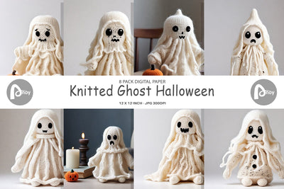 Digital Paper Knitted Ghost Halloween Digital Pattern artnoy 