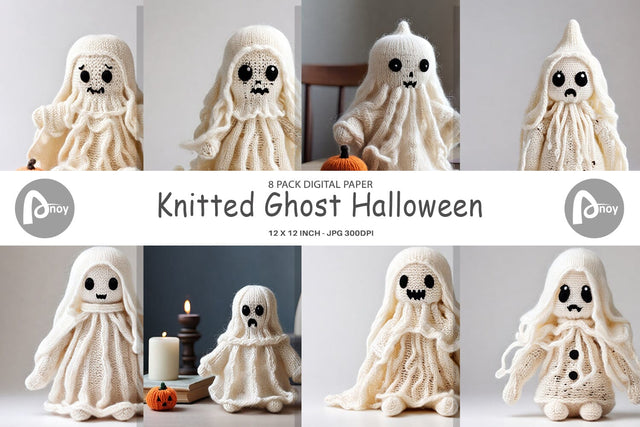 Digital Paper Knitted Ghost Halloween Digital Pattern artnoy 