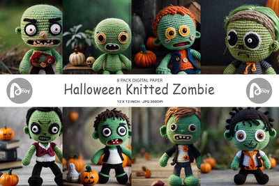 Digital Paper Knitted Zombies Digital Pattern artnoy 