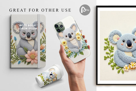 Digital Paper Koala Embroidery Digital Pattern artnoy 