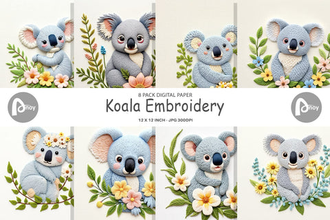 Digital Paper Koala Embroidery Digital Pattern artnoy 