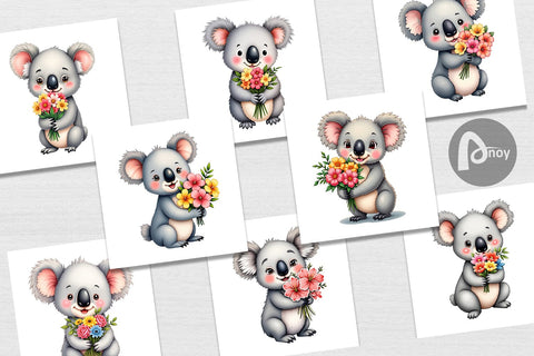 Digital Paper Koala Spring Bouquet Digital Pattern artnoy 