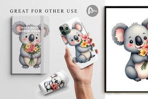 Digital Paper Koala Spring Bouquet Digital Pattern artnoy 