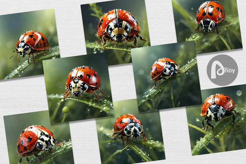 Digital Paper Ladybug on grass Digital Pattern artnoy 
