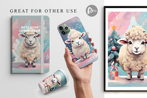 Digital Paper Lamb Christmas Painting Digital Pattern artnoy 