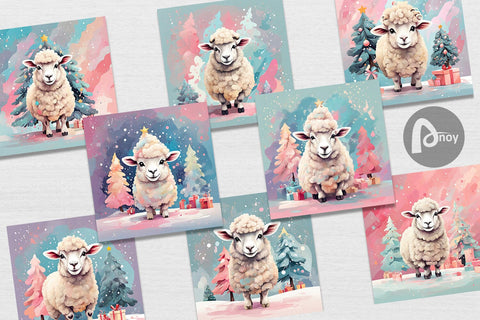 Digital Paper Lamb Christmas Painting Digital Pattern artnoy 