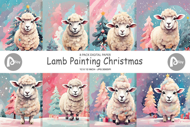 Digital Paper Lamb Christmas Painting Digital Pattern artnoy 