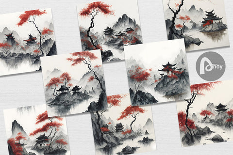 Digital Paper Landscape Villages Digital Pattern artnoy 