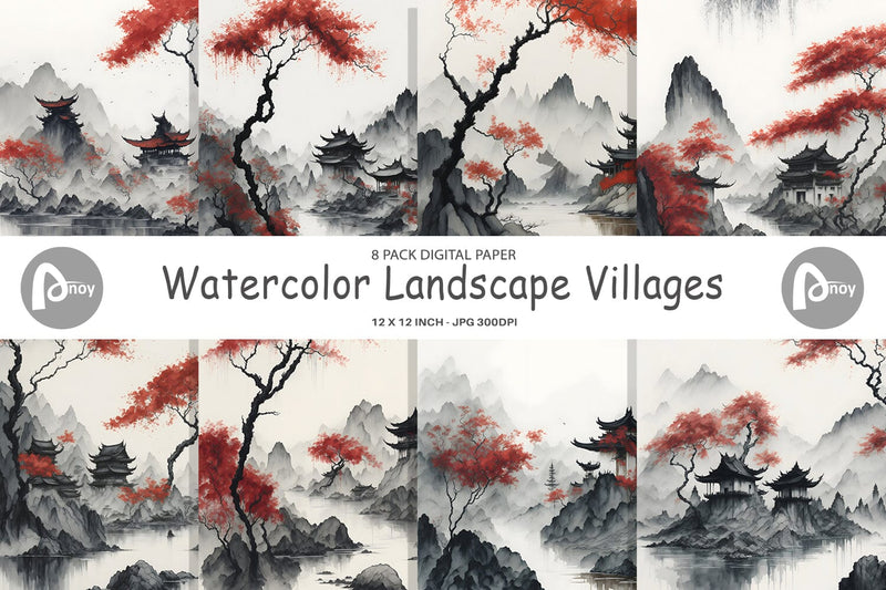 Digital Paper Landscape Villages Digital Pattern artnoy 