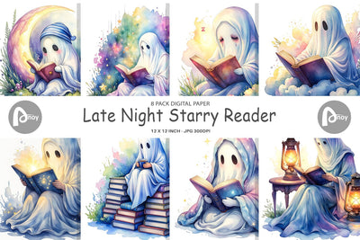 Digital Paper Late Night Starry Reader Sublimation artnoy 