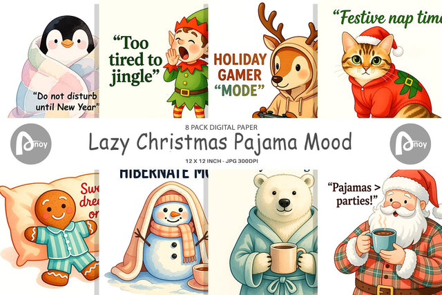 Digital Paper Lazy Christmas Pajamas Digital Pattern artnoy 
