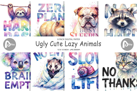 Digital Paper Lazy Cute Animals Digital Pattern artnoy 