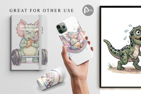 Digital Paper Lazy Fitness Funny Dinosaur Digital Pattern artnoy 
