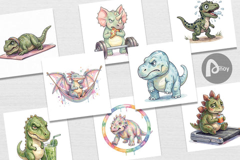 Digital Paper Lazy Fitness Funny Dinosaur Digital Pattern artnoy 