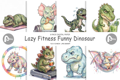 Digital Paper Lazy Fitness Funny Dinosaur Digital Pattern artnoy 