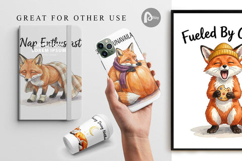 Digital Paper Lazy Fox Cozy Hygge Watercolor Digital Pattern artnoy 