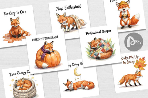 Digital Paper Lazy Fox Cozy Hygge Watercolor Digital Pattern artnoy 