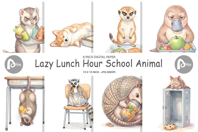 Digital Paper Lazy Lunch Hour School Animal Digital Pattern artnoy 