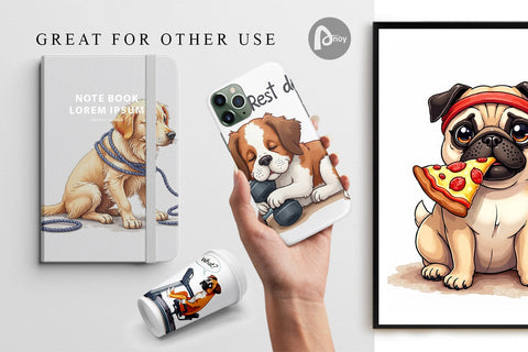 Digital Paper Lazy & Proud Anti-Fitness Dog Digital Pattern artnoy 