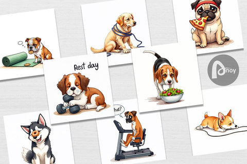 Digital Paper Lazy & Proud Anti-Fitness Dog Digital Pattern artnoy 