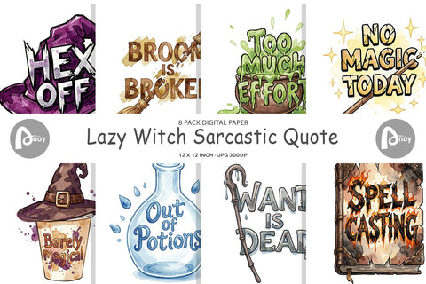 Digital Paper Lazy Witch Sarcastic Quote Digital Pattern artnoy 