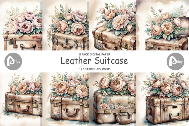 Digital Paper Leather Suitcase Digital Pattern artnoy 