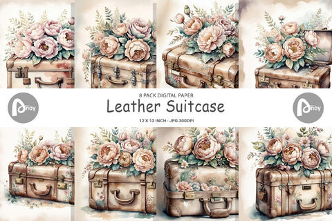 Digital Paper Leather Suitcase Digital Pattern artnoy 