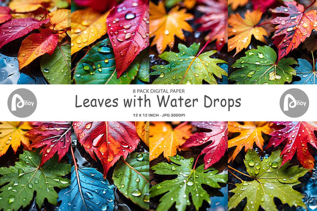 Digital Paper Leaves with Water Drops Sublimation artnoy 