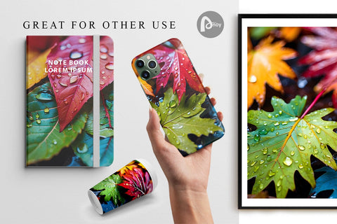 Digital Paper Leaves with Water Drops Sublimation artnoy 