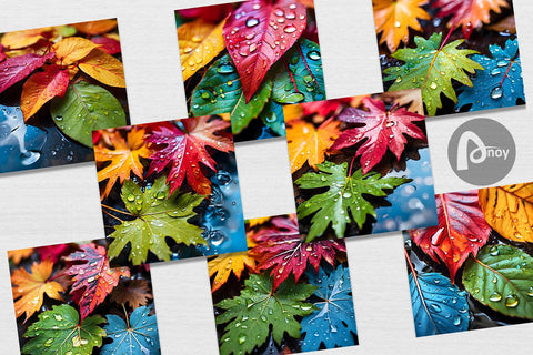 Digital Paper Leaves with Water Drops Sublimation artnoy 